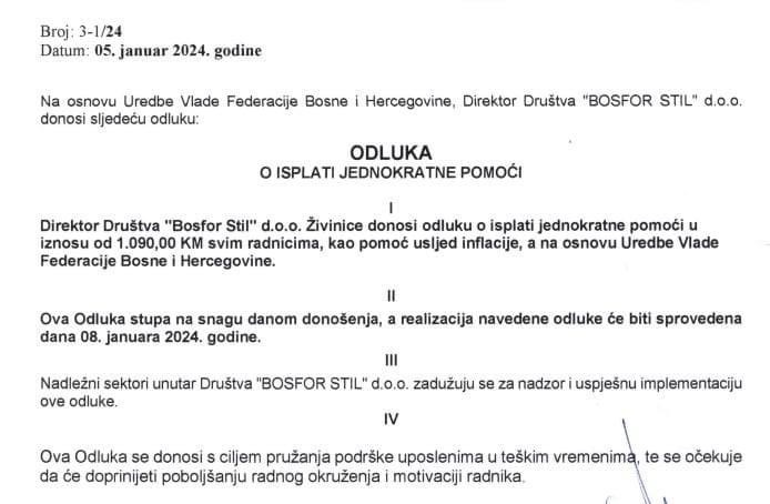 POZITIVNA PRIČA – Bosfor Stil uljepšao početak godine svojim uposlenicima pozitivna priča – bosfor stil uljepšao početak godine svojim uposlenicima